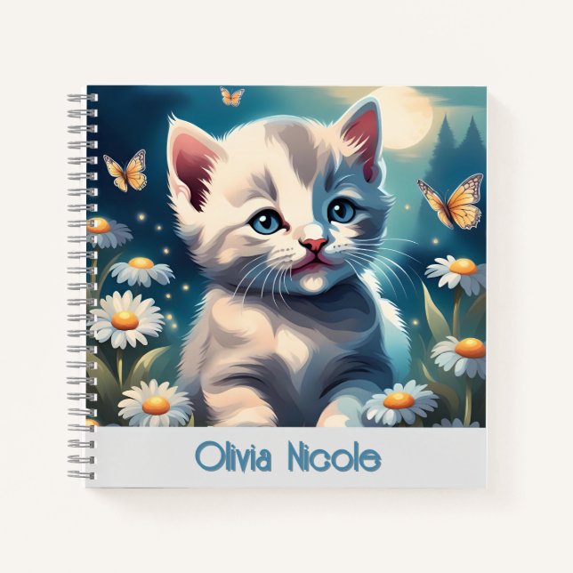 Cute White Kitten Cat Spiral Notebook (Front)