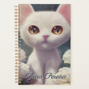 Cute White Kitten Custom Name Planner