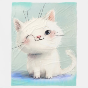 Cute White Kitten Fleece Blanket