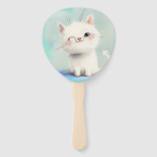 Cute White Kitten Hand Fan