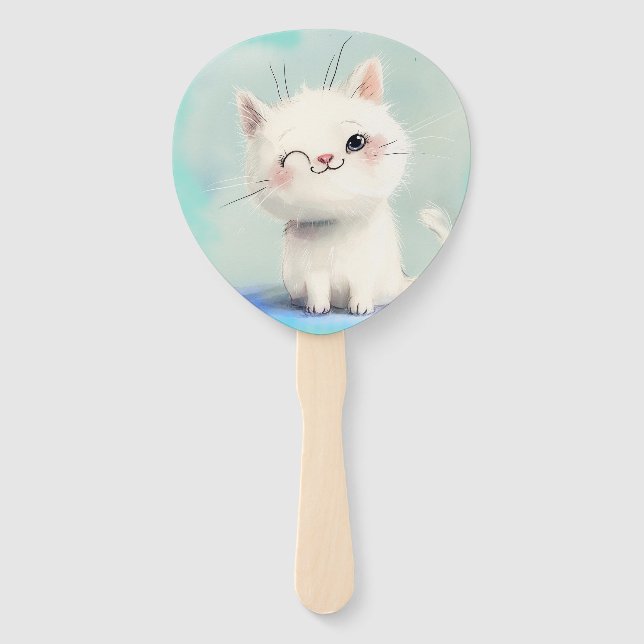 Cute White Kitten Hand Fan (Front)