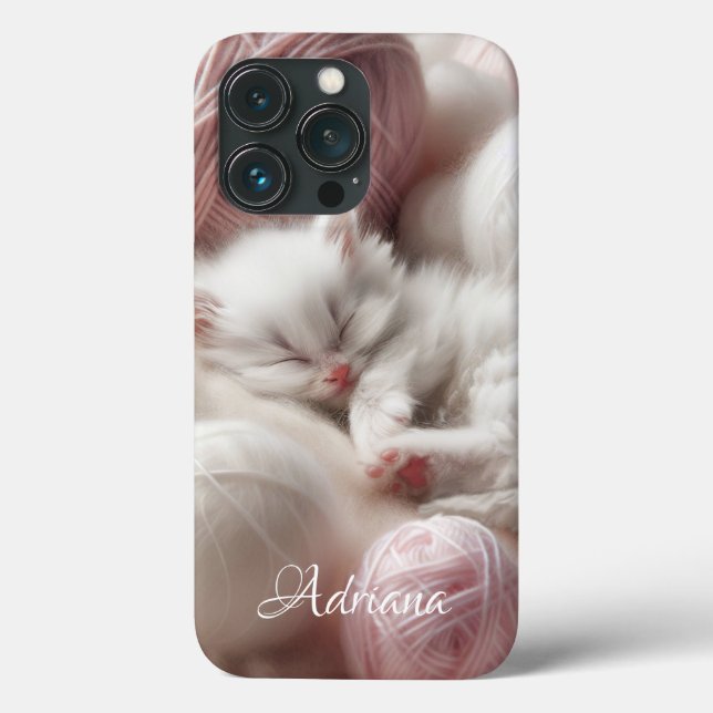 Cute White Kitten in Balls of Yarn Personalised Case-Mate iPhone Case (Back)