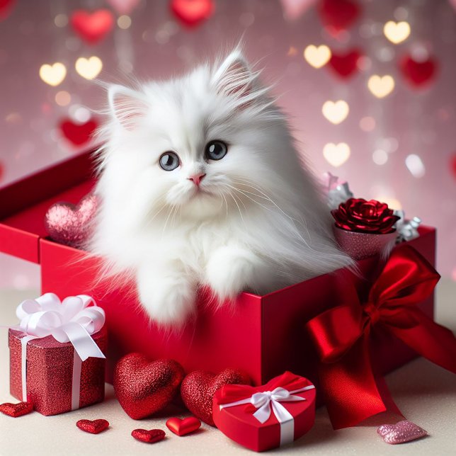Cute White Kitten in Box Funny Valentine  Holiday Card (Creator Uploaded)