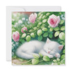 Cute White Kitten Napping Under Rosebush