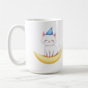 Cute White Kitten on Moon Mug
