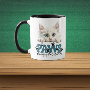 Cute White Kitten Paws and Enjoy Mug
