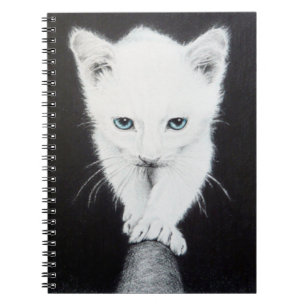 Cute white kitten pencil art Spiral notebook