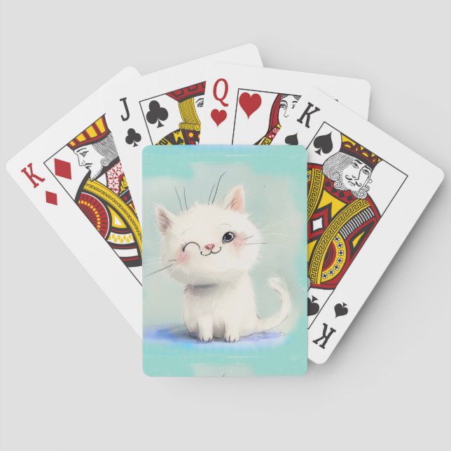 Cute White Kitten Playing Cards (Back)