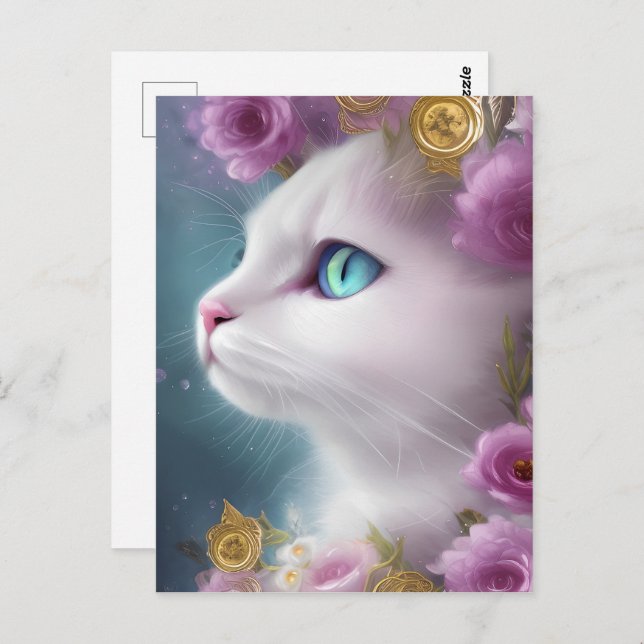 Cute White Kitten Portrait Postcard (Front/Back)