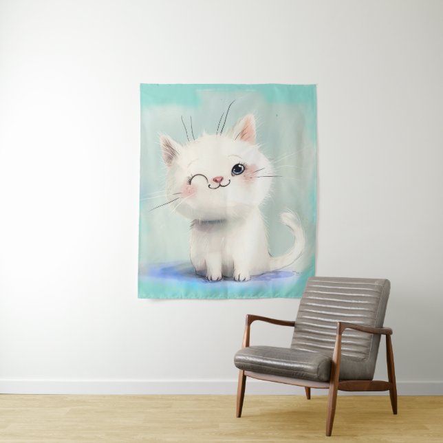 Cute White Kitten Tapestry (In Situ)