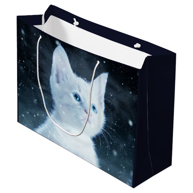 Cute White Kitten with Pretty Blue Eyes Large Gift Bag (Front Angled)