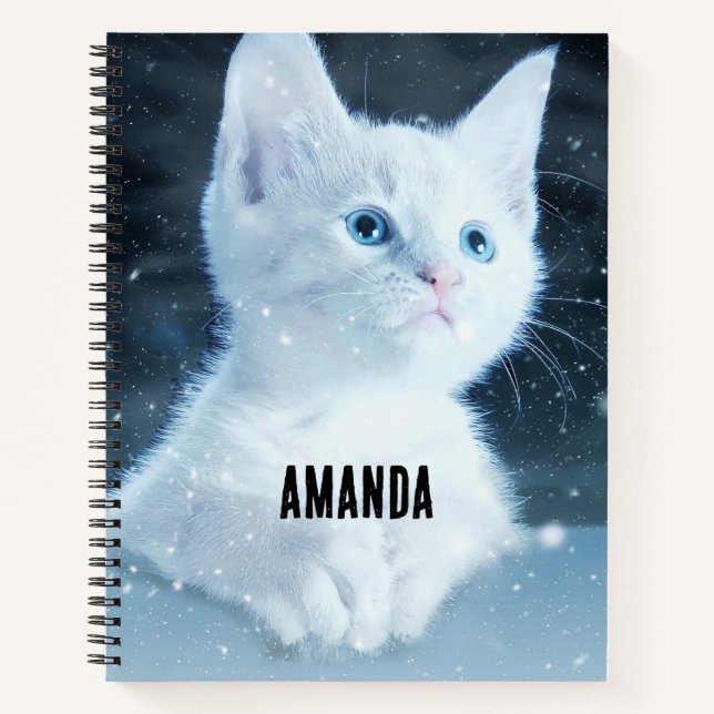 Cute White Kitten with Pretty Blue Eyes Notebook (Front)