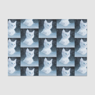 Cute White Kitten with Pretty Blue Eyes Patterned Tissue Paper