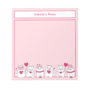 Cute White Kittens Kids Custom Name Pink Notepad