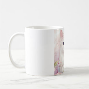 Cute White Kitty And Pink Flowers Coffee Mug