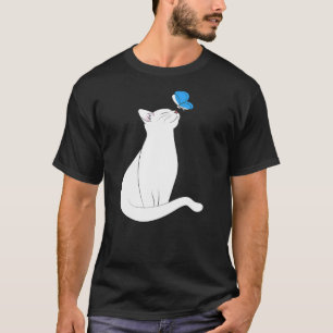 Cute White Kitty Butterfly Kitten Cat Lover T-Shirt