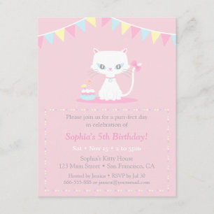 Cute White Kitty Cat Birthday Party Invitations
