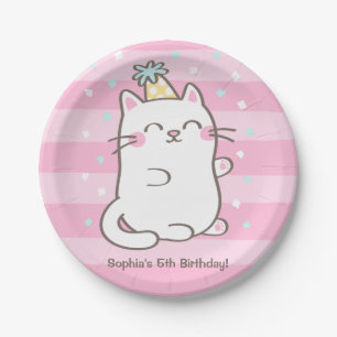 Cute White Kitty Cat Girls Birthday Party Supplies Paper Plate