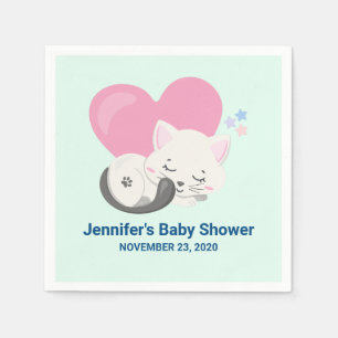 Cute White Kitty Cat Sleeping Baby Shower Napkin