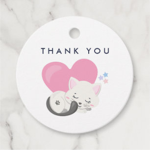 Cute White Kitty Cat Sleeping Thank You Favour Tags