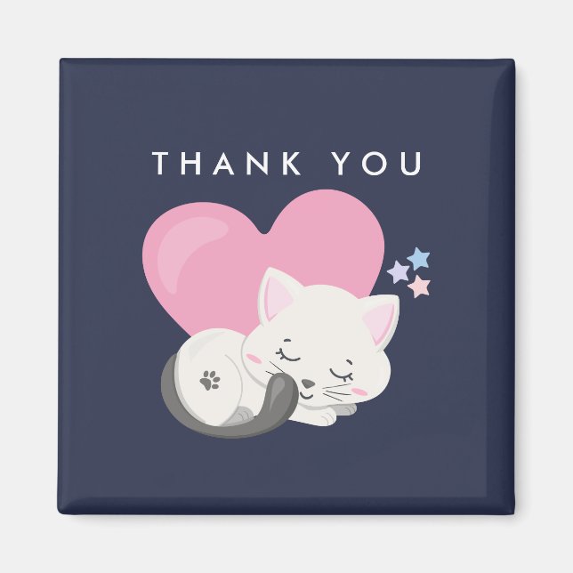 Cute White Kitty Cat Sleeping Thank You Magnet (Front)