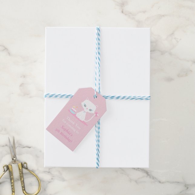 Cute White Kitty Cat Thank You Party Gift Tags (With Twine)