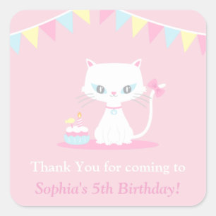 Cute White Kitty Cat Thank You Party Stickers