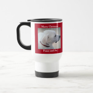 Cute White Labrador Mix Dog Profile Red Christmas Travel Mug