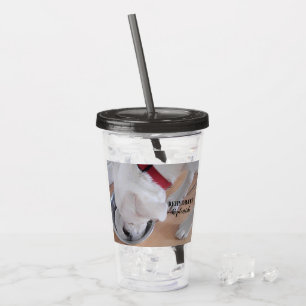Cute White Labrador Mix Puppy Dog Drinking Water Acrylic Tumbler