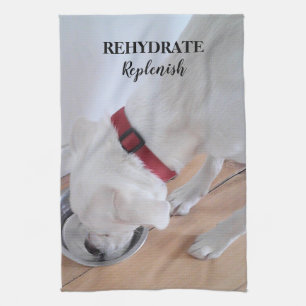 Cute White Labrador Mix Puppy Dog Drinking Water Tea Towel