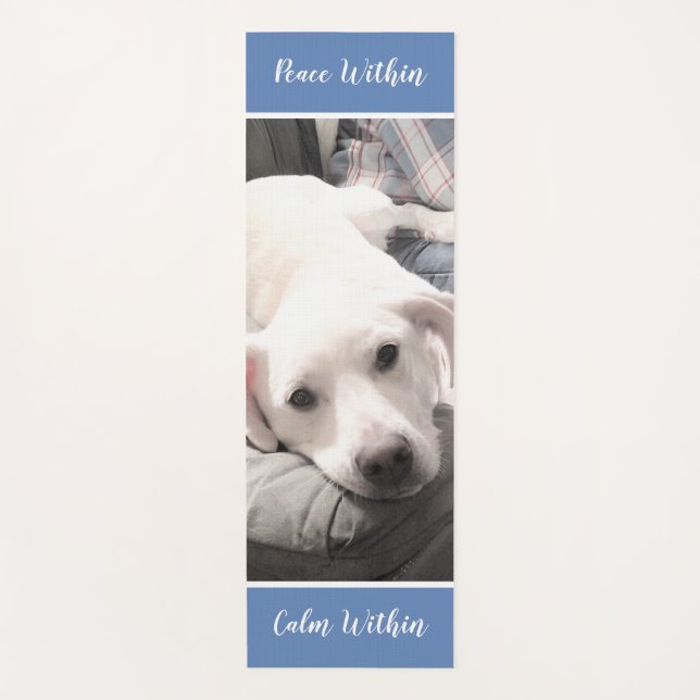 Cute White Labrador Retriever Mix Dog Blue Yoga Mat (Front)
