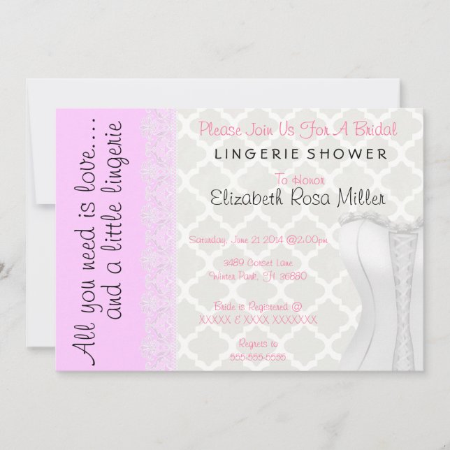 Cute White Lace Corset Lingerie Bridal Shower Invitation (Front)