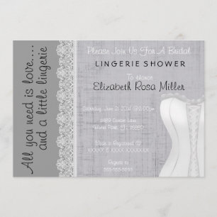Cute White Lace Corset Lingerie Bridal Shower Invitation