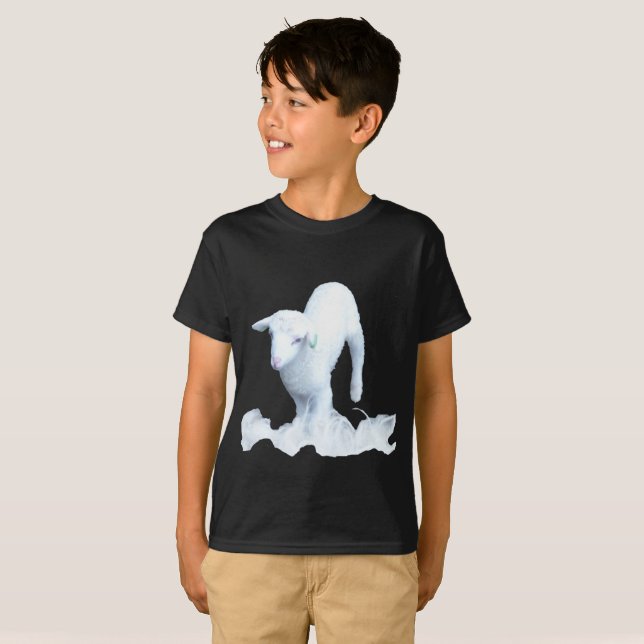 Cute White Lamb Kids Hanes T-Shirt (Front Full)