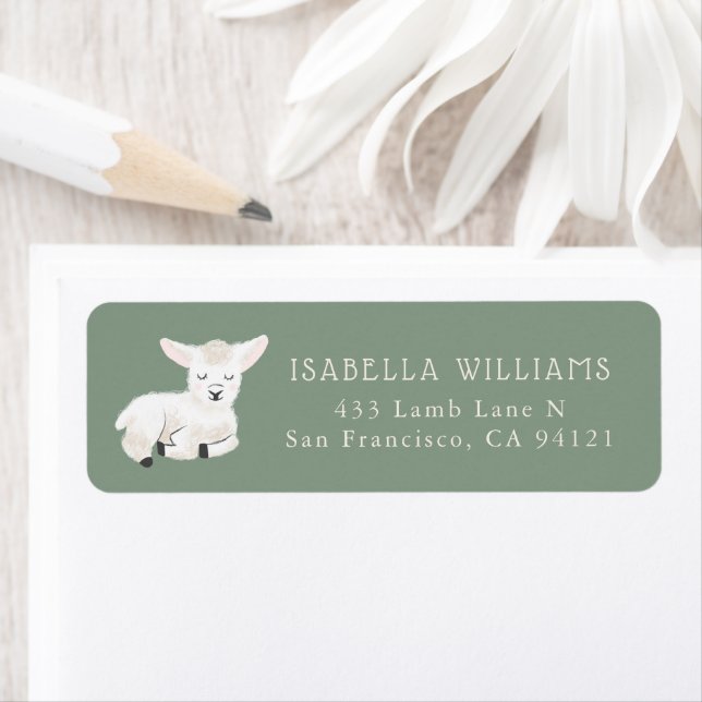 Cute White Lamb Return Address (Insitu)
