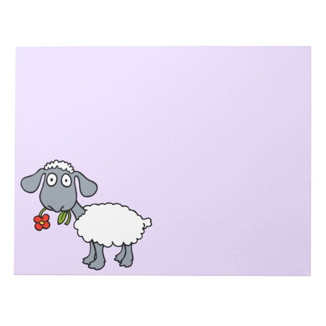 Cute White Lamb Sheep with Red Flower Notepad (Front)