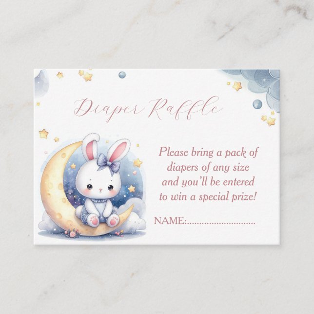 Cute white little bunny sitting on the moon enclosure card (Front)
