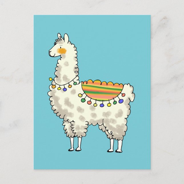 cute white llama cartoon postcard (Front)
