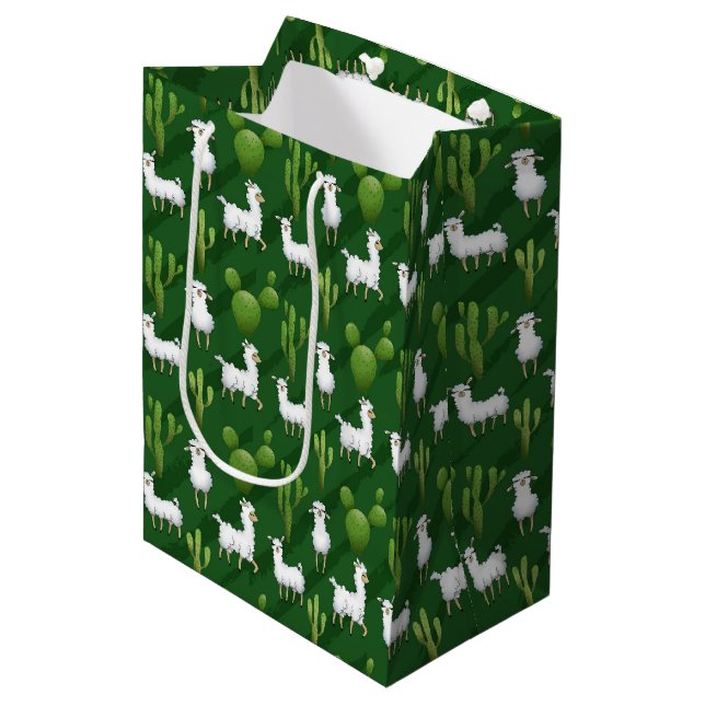 Cute White Llamas In A Field of Cacti Medium Gift Bag (Front Angled)