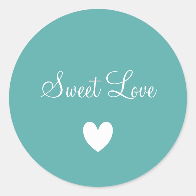 Cute White Love Heart Teal Blue Personalised Classic Round Sticker (Front)