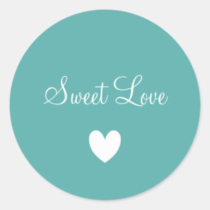 Cute White Love Heart Teal Blue Personalised Classic Round Sticker