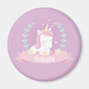 Cute White Magical Unicorn Flowers Girls Magnets