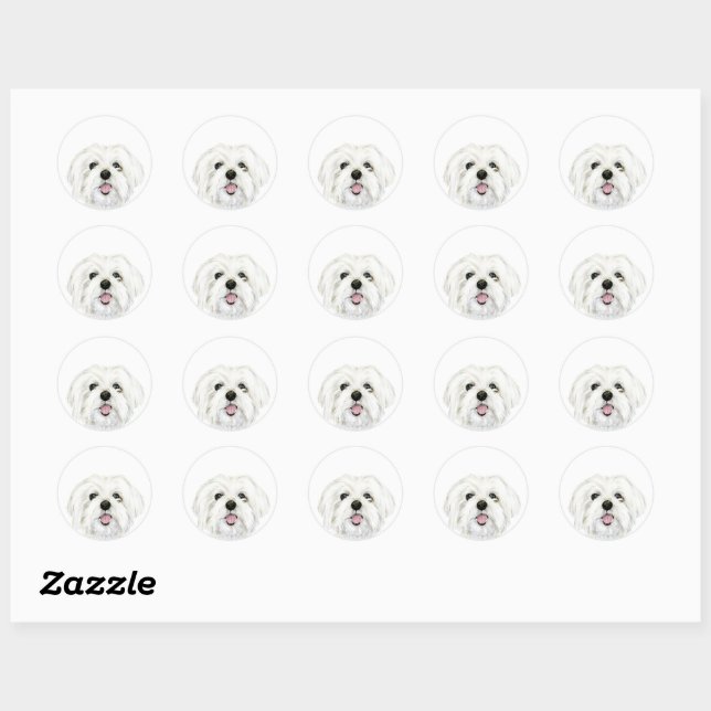 cute white maltese pet dog classic round sticker (Sheet)