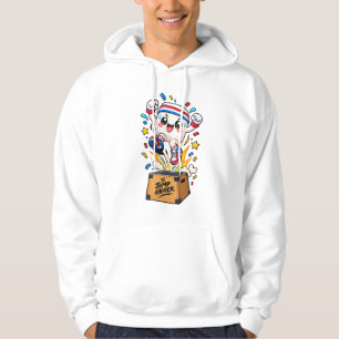 Cute White Mascot Box Jump Fitness Cartoon Hoodie