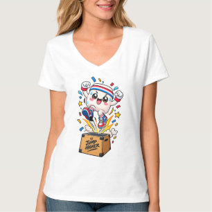 Cute White Mascot Box Jump Fitness Cartoon T-Shirt