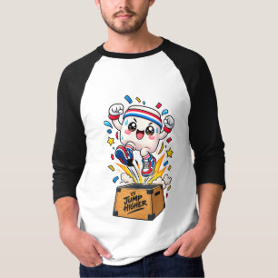 Cute White Mascot Box Jump Fitness Cartoon T-Shirt