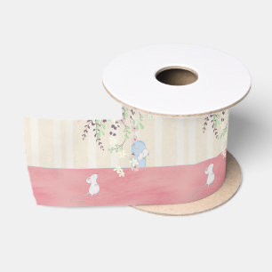 Cute White Mice Hanging Around at Home Satin Ribbon