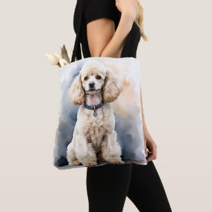 CUTE WHITE MINIATURE POODLE PUPPY DOG TOTE BAG