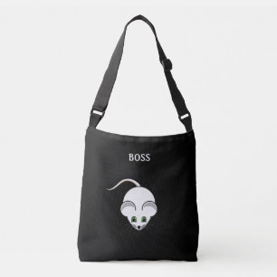 Cute white mouse and calligraphy crossbody bag