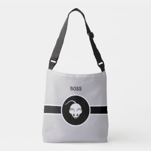 Cute white mouse and calligraphy on light grey crossbody bag